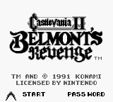 Castlevania II Belmont's Revenge title screen for GameBoy